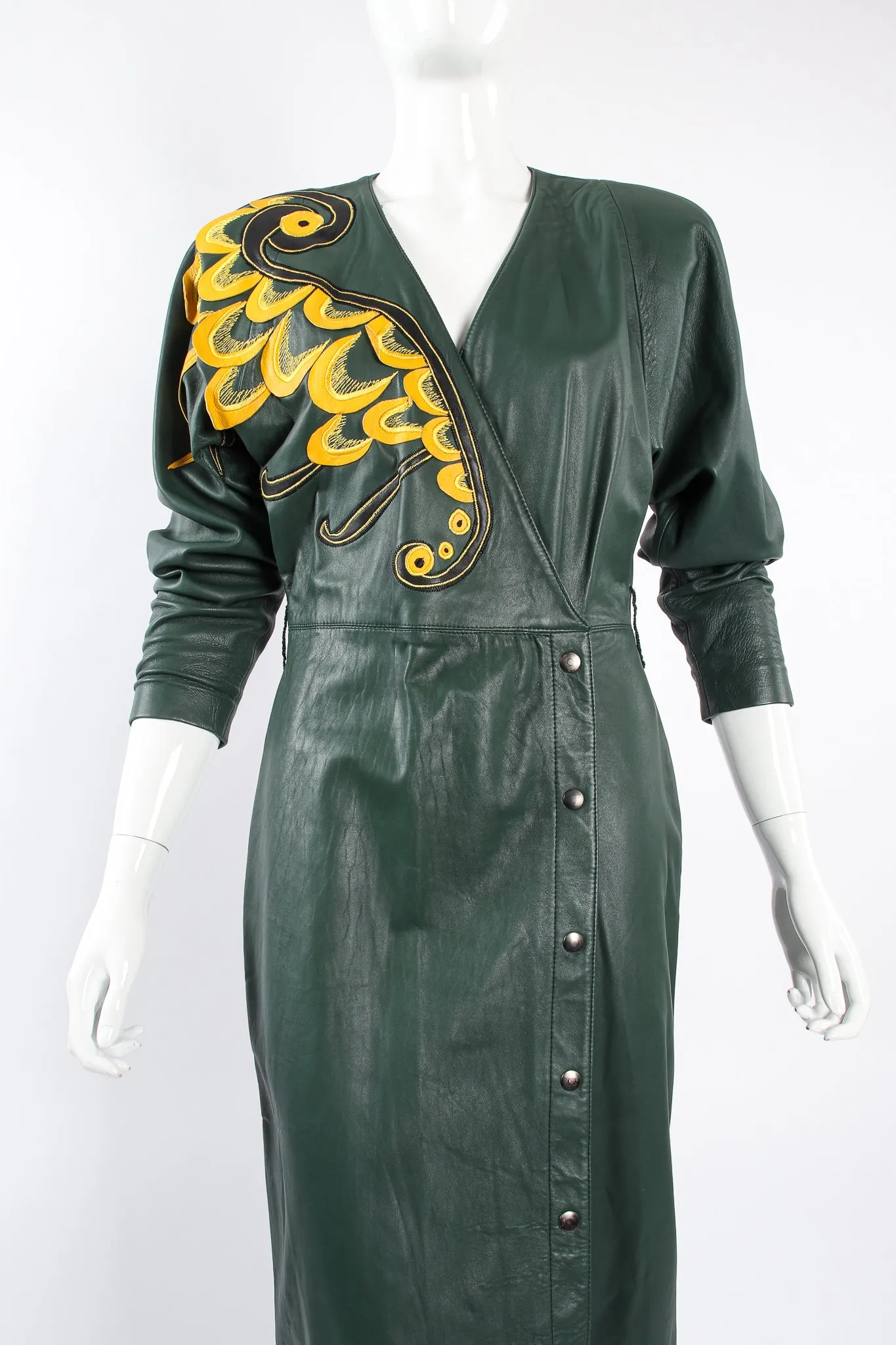 Leather Appliqué Wrap Dress
