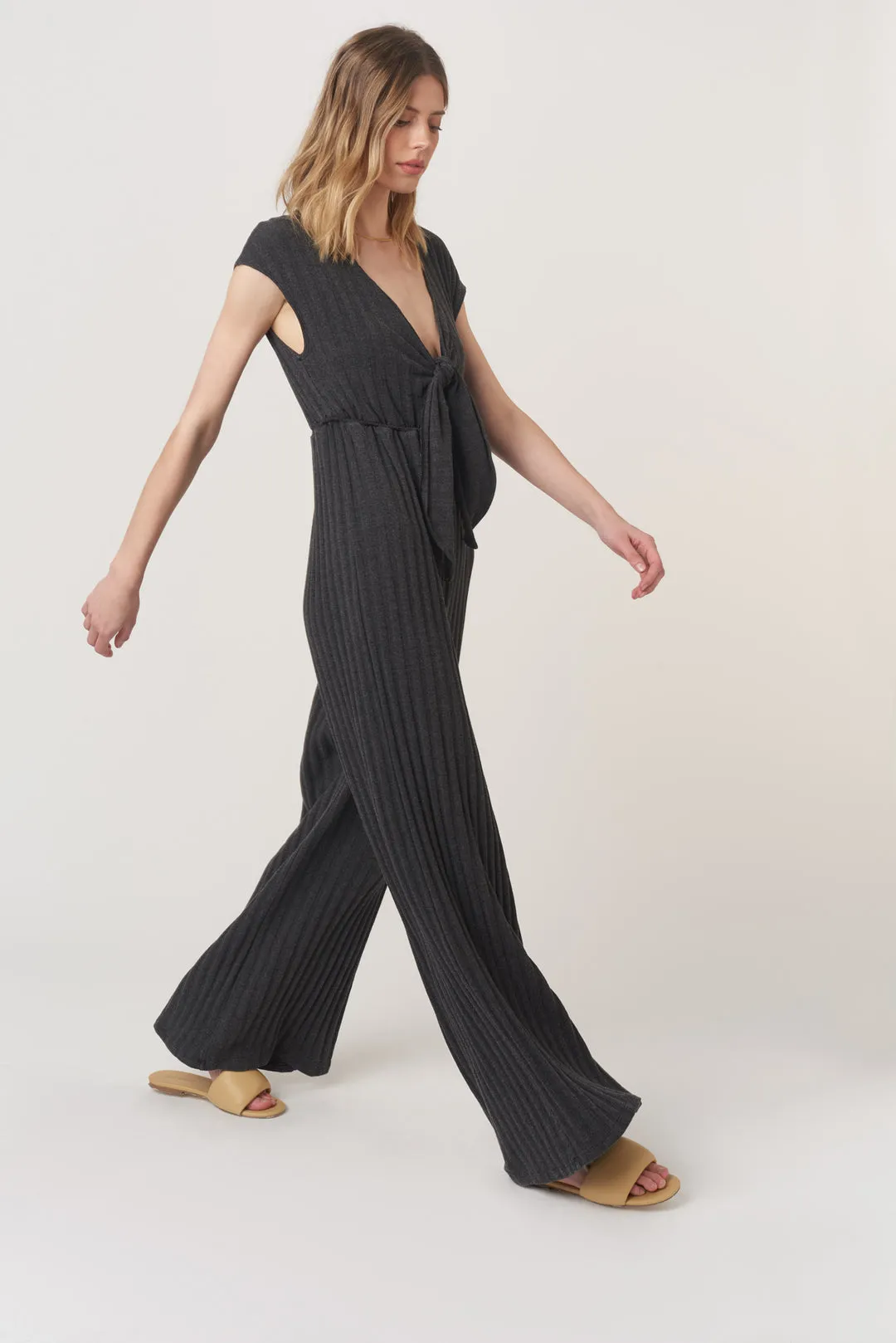 Lowa Tie Front Rib Jumpsuit