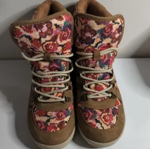 Lucky Brand - Girl's Floral Ankle Boots, Suede Lace Up Booties, Girl's Size 6.
