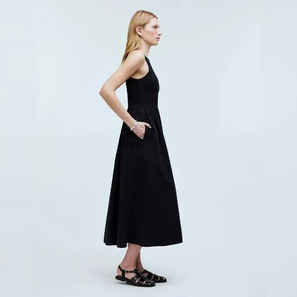 Madewell NWT The Melody Smocked Midi Dress Size XXS in True Black