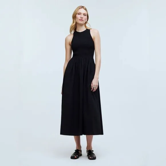 Madewell NWT The Melody Smocked Midi Dress Size XXS in True Black