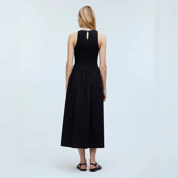 Madewell NWT The Melody Smocked Midi Dress Size XXS in True Black