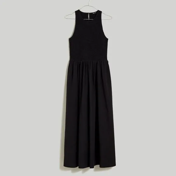 Madewell NWT The Melody Smocked Midi Dress Size XXS in True Black