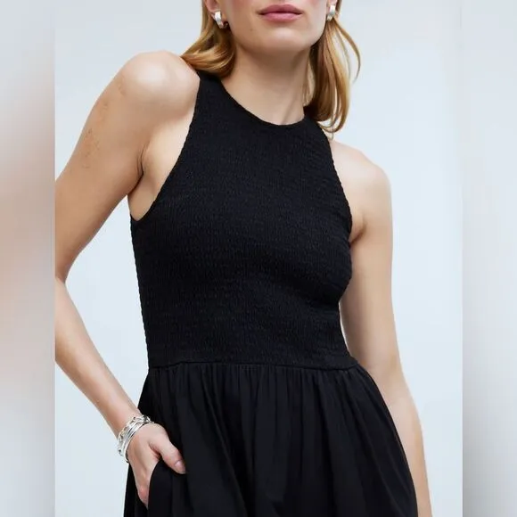 Madewell NWT The Melody Smocked Midi Dress Size XXS in True Black