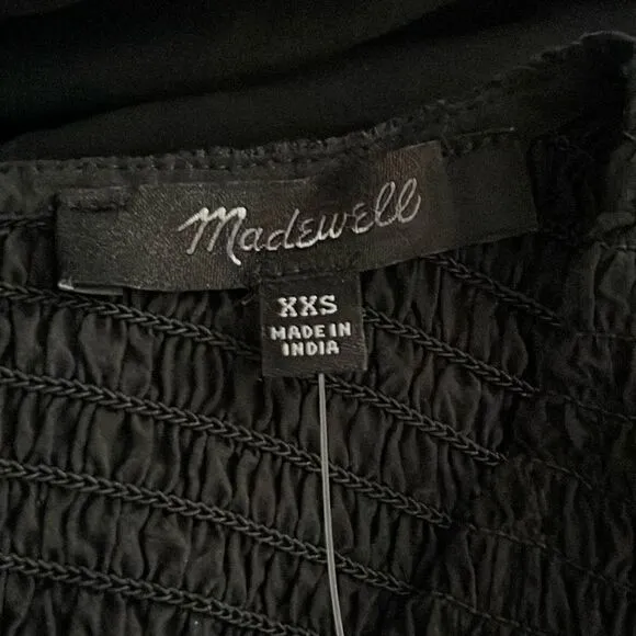 Madewell NWT The Melody Smocked Midi Dress Size XXS in True Black