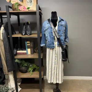 Maeve Anthropologie Esther white black striped button down dress women’s 8 midi