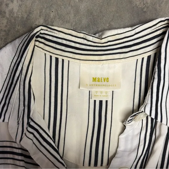 Maeve Anthropologie Esther white black striped button down dress women’s 8 midi