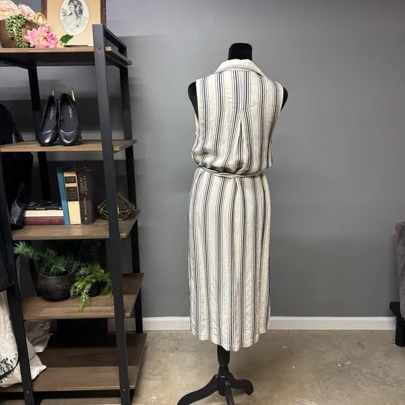 Maeve Anthropologie Esther white black striped button down dress women’s 8 midi
