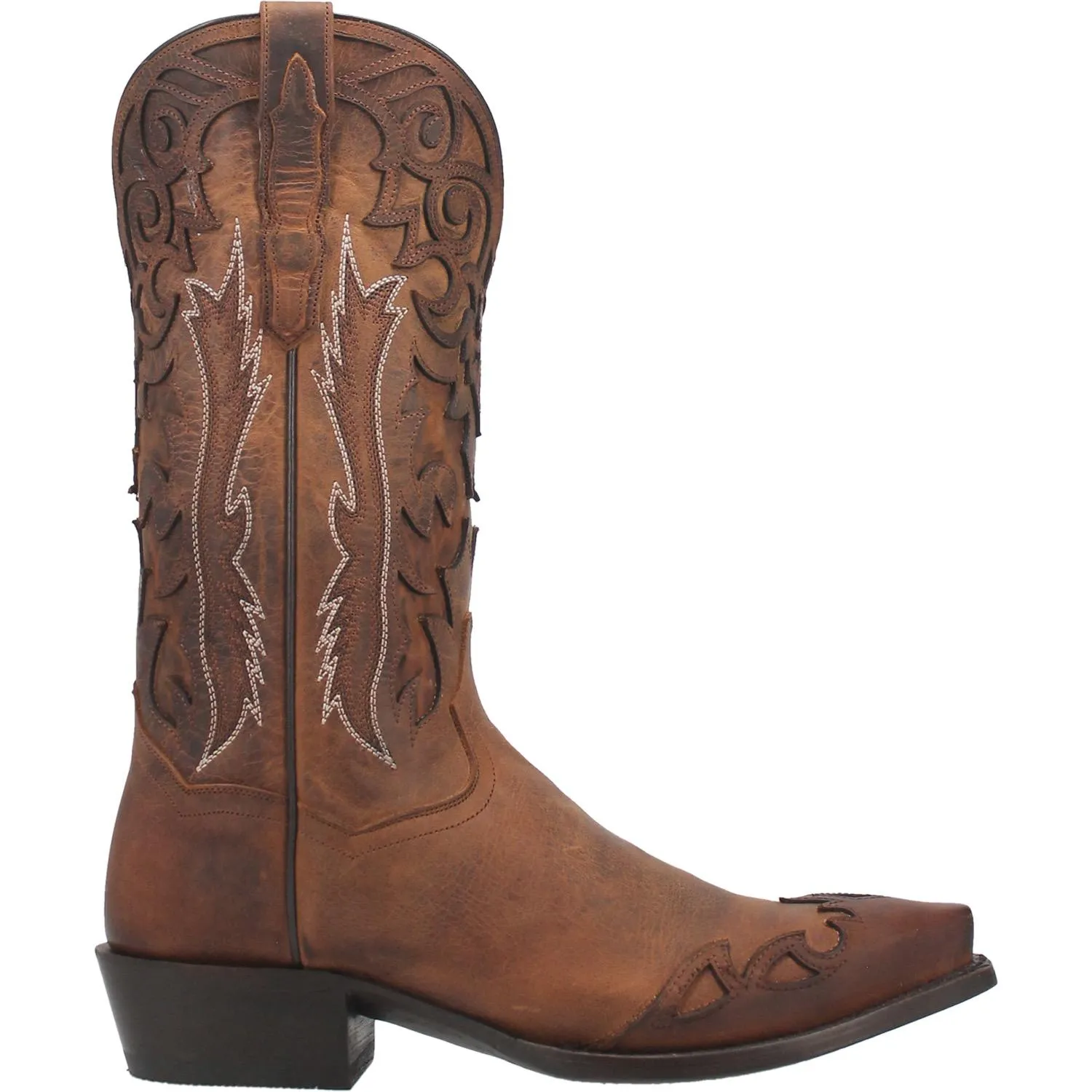 Men's Dan Post Tan Denton Western Snip Toe Boots with Brown Overlay