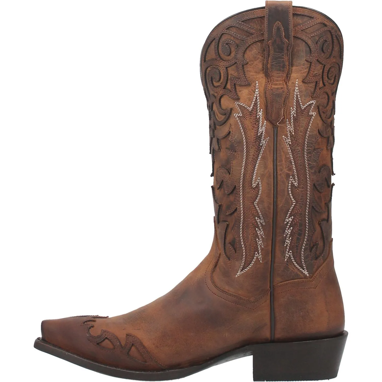 Men's Dan Post Tan Denton Western Snip Toe Boots with Brown Overlay