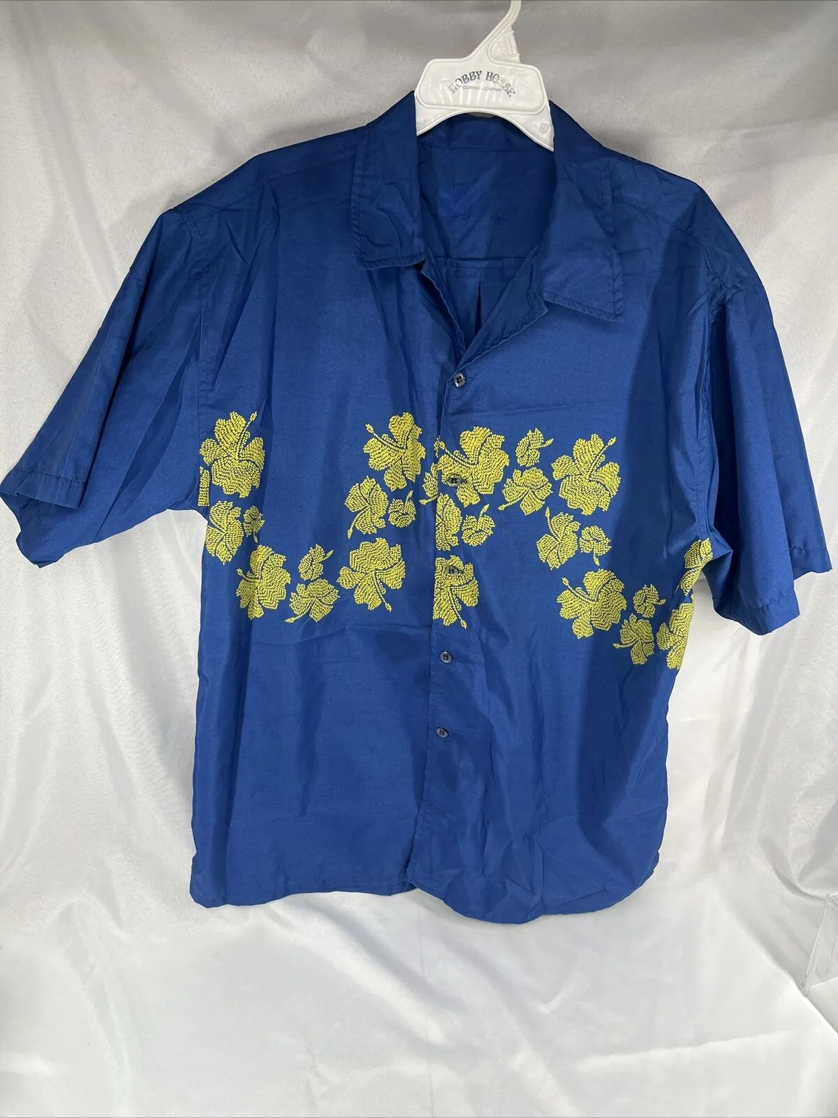 Men’s Large Hawaiian Floral Blue Yellow Button Down lightweight  Shirt￼
