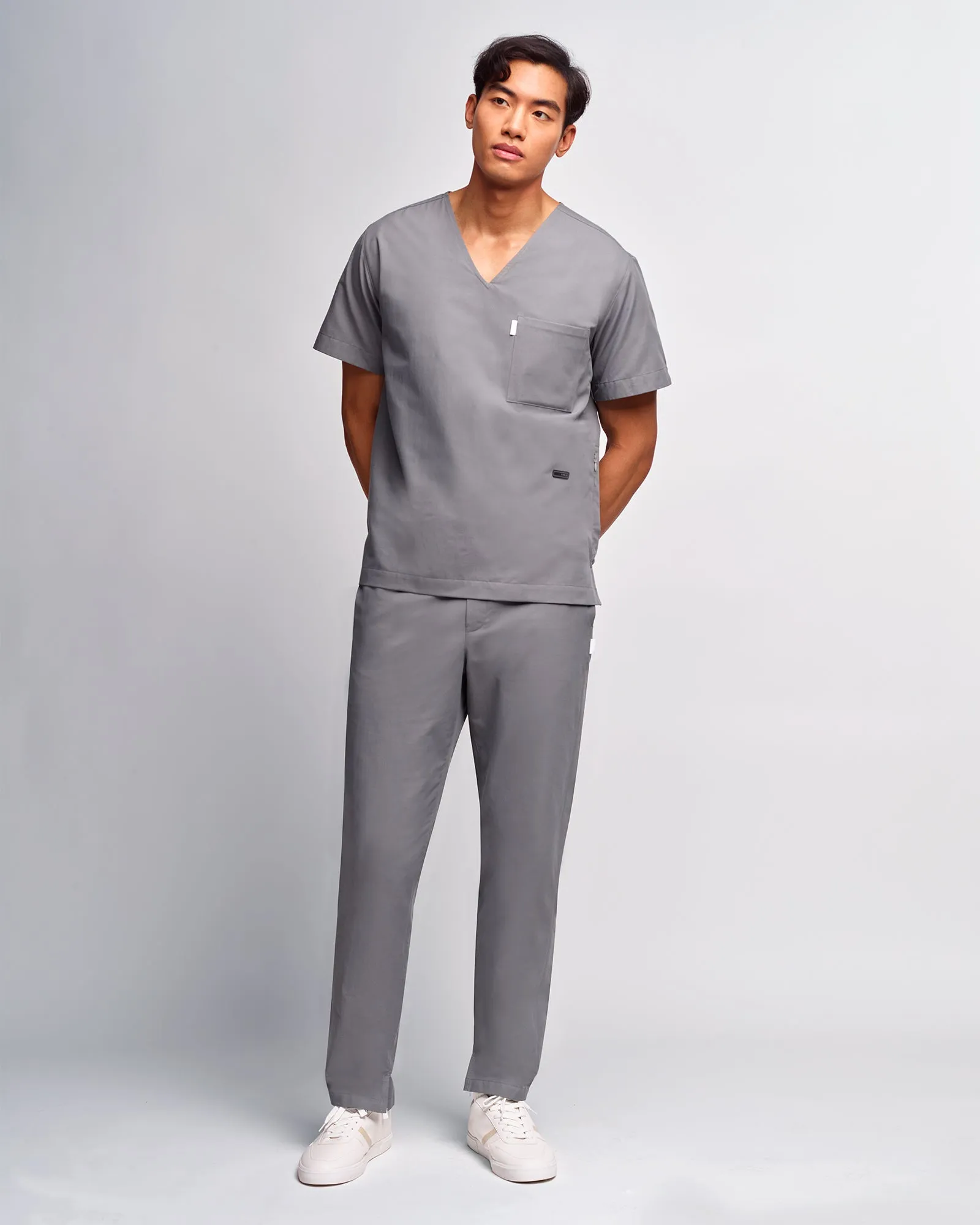 Men's V-neck Office Scrub Top | Woven Stretch