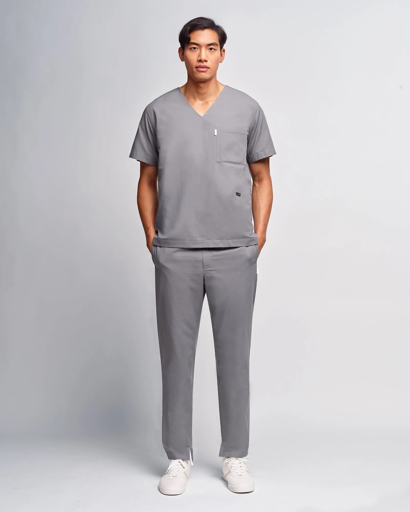 Men's V-neck Office Scrub Top | Woven Stretch