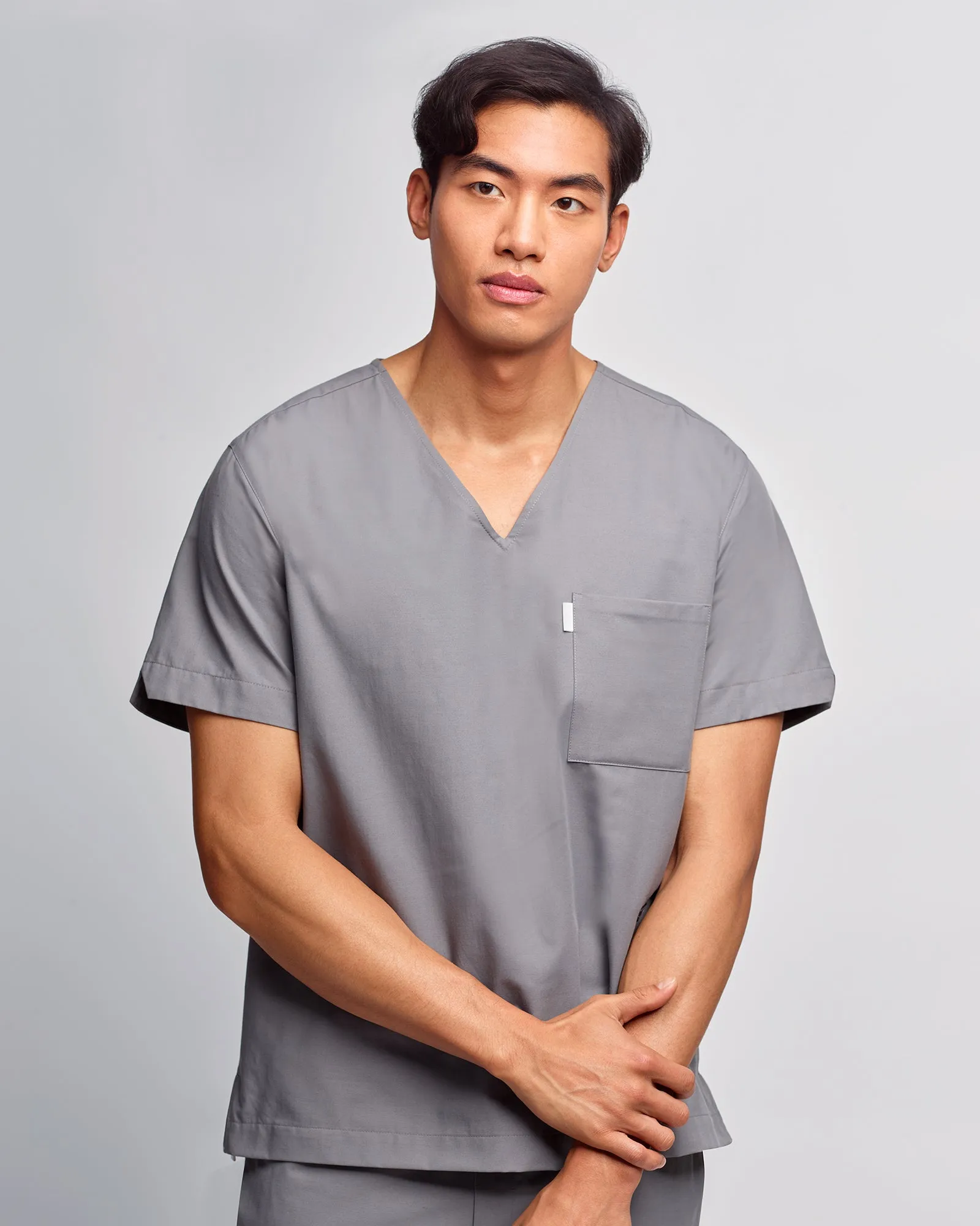 Men's V-neck Office Scrub Top | Woven Stretch