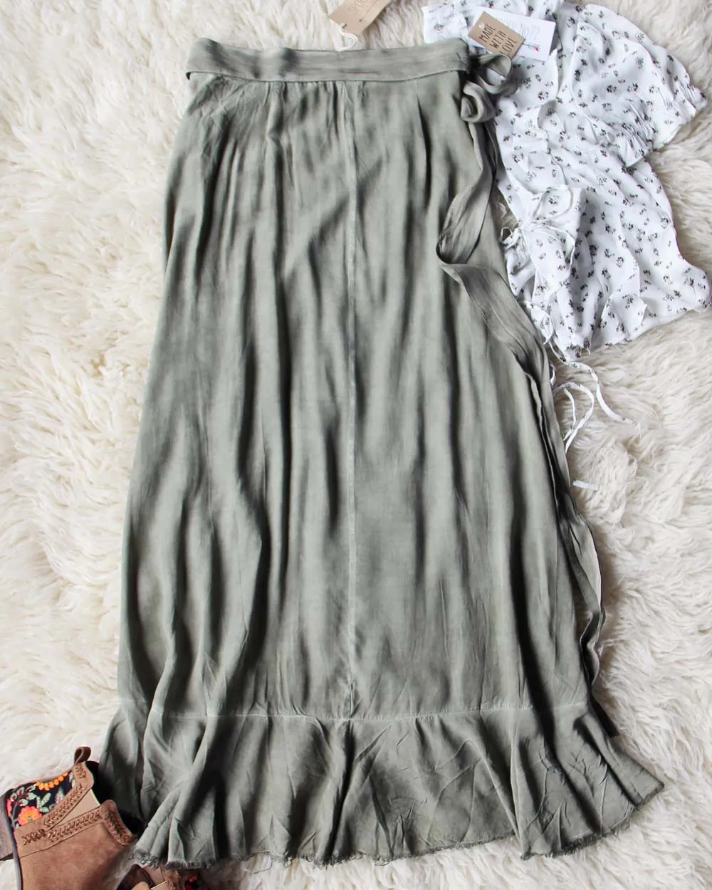 Mineral Wrap Maxi Skirt in Sage