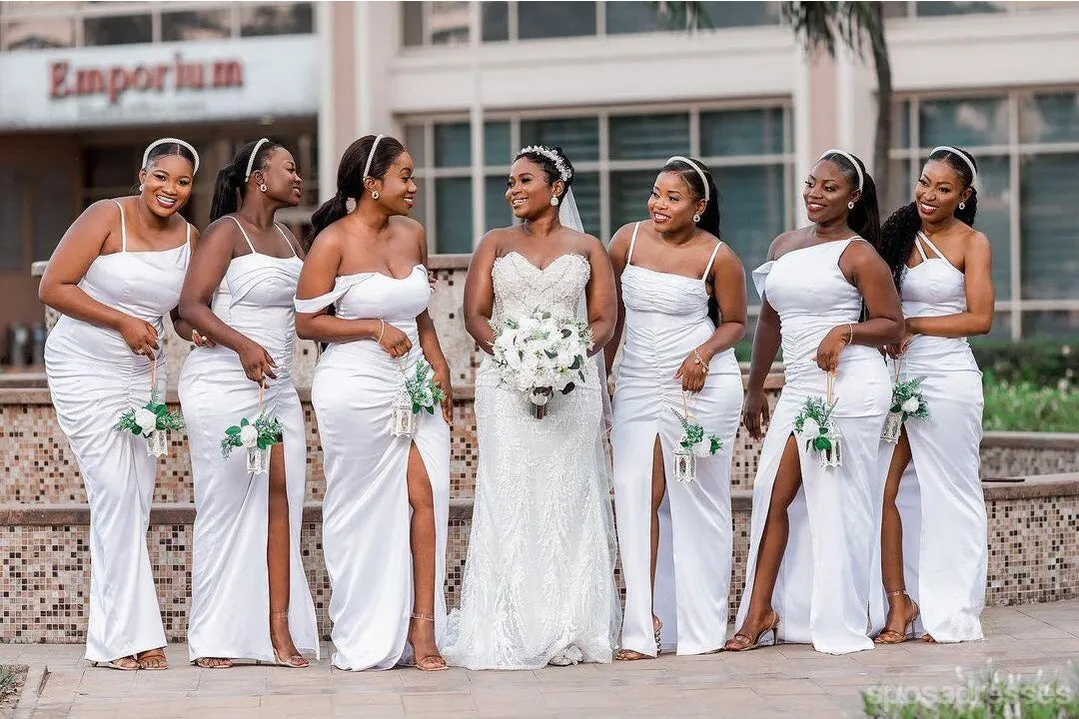 Mismatched Simple White Mermaid Cheap Long Bridesmaid Dresses,WG1345