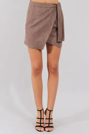 Mocha Suede Wrap Around Skirt - Emory