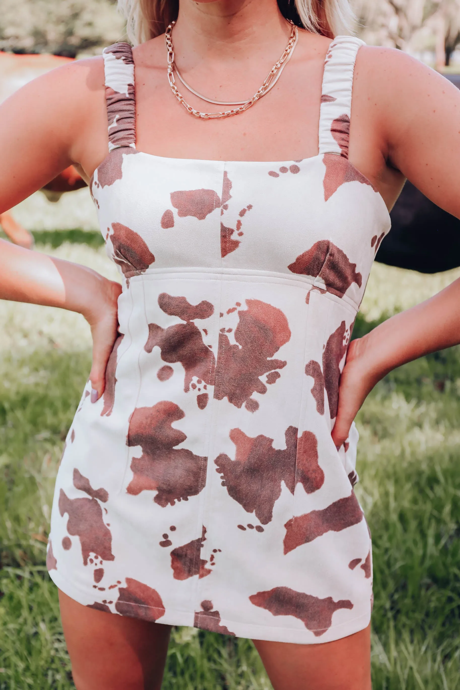 Morgan Cow Print Suede Romper
