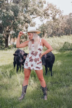 Morgan Cow Print Suede Romper