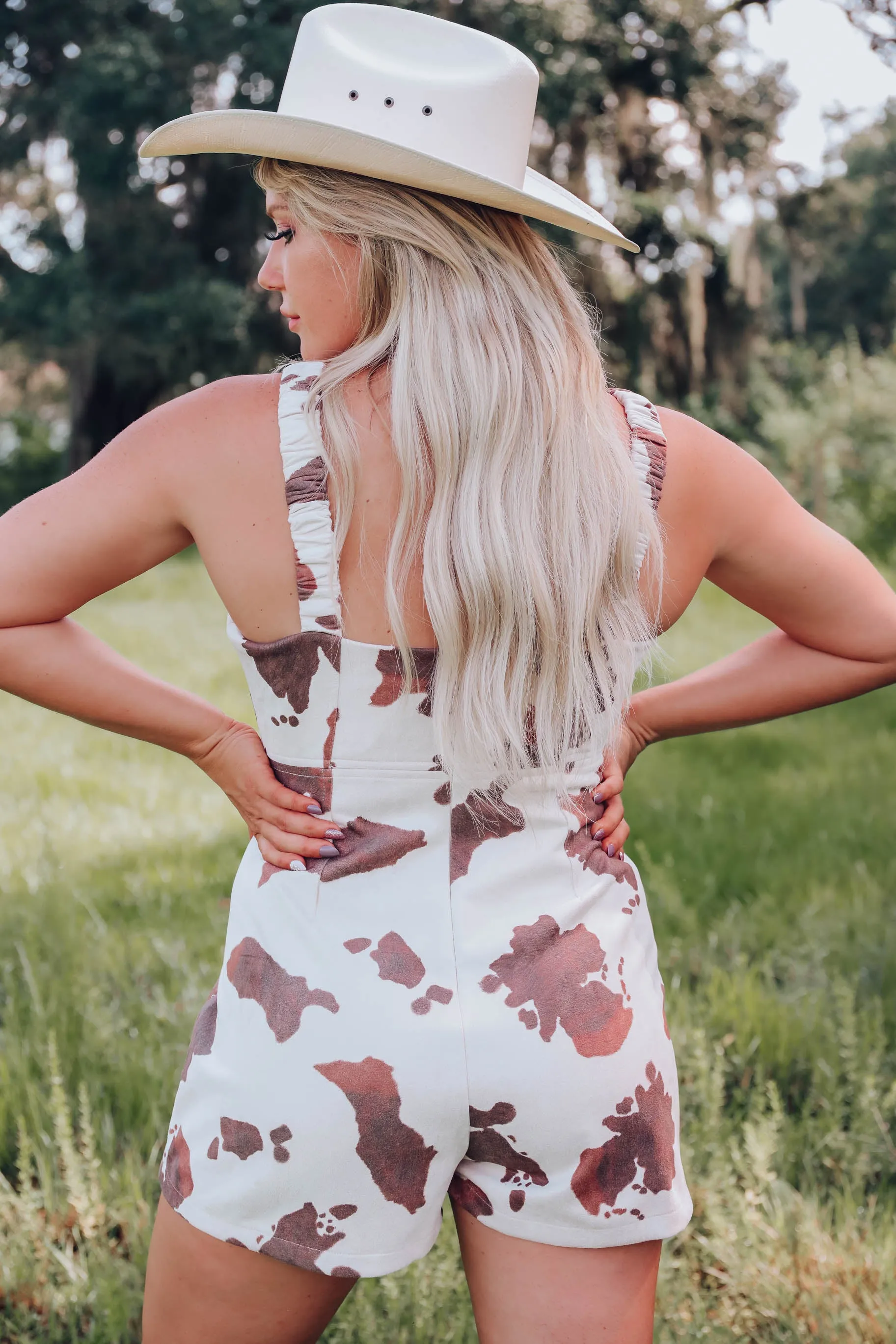 Morgan Cow Print Suede Romper