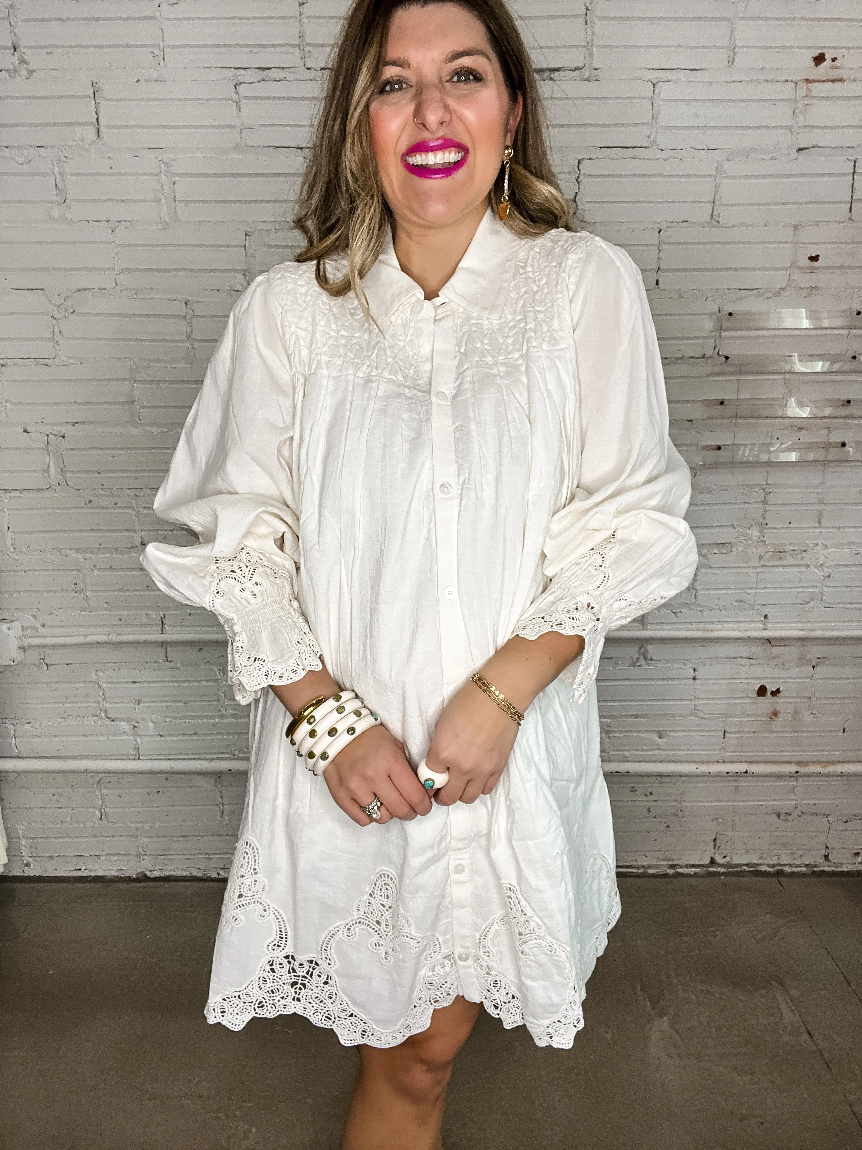 {Mumu} Leona Mini Dress - White Lace Embroidery