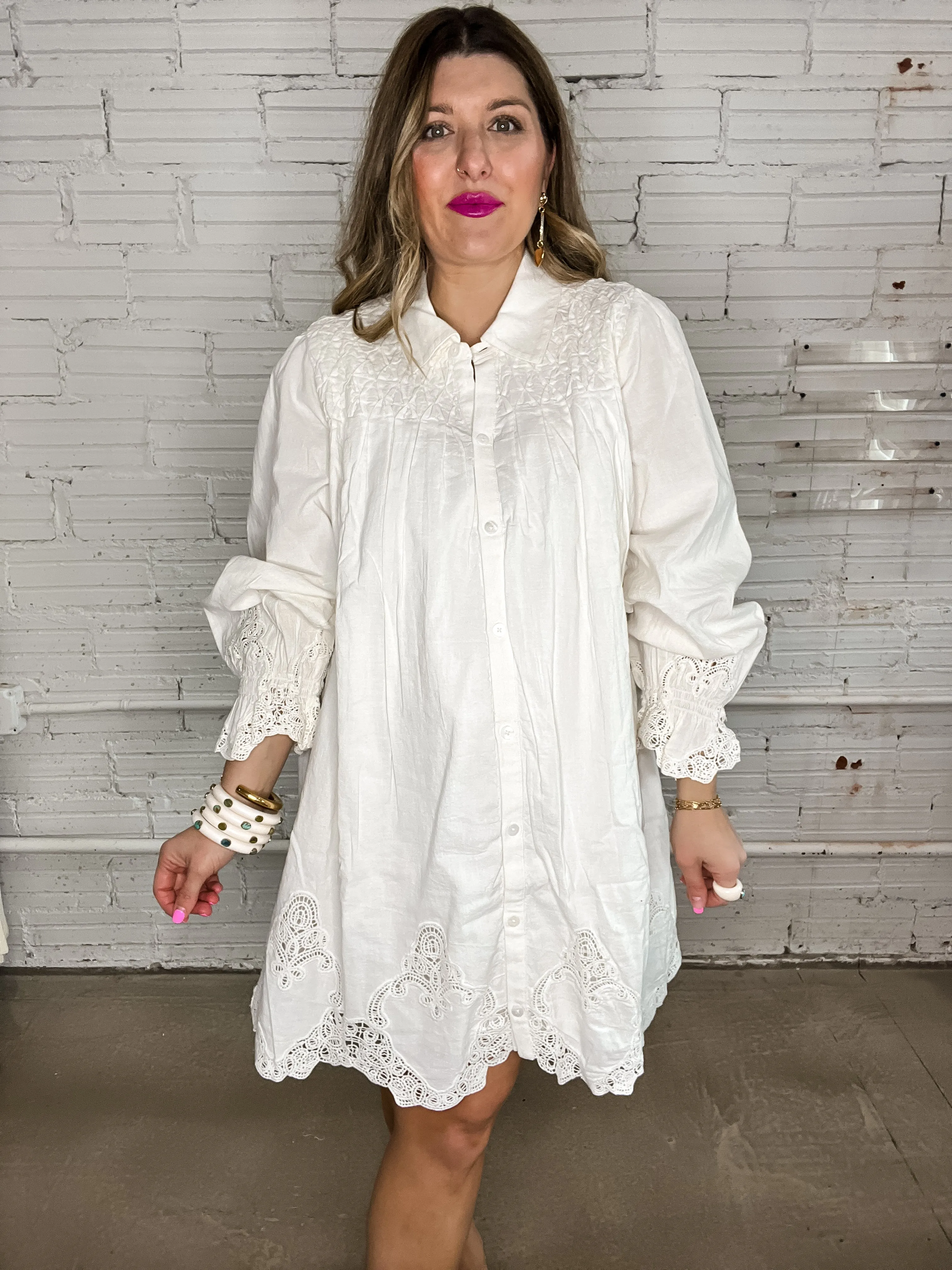 {Mumu} Leona Mini Dress - White Lace Embroidery