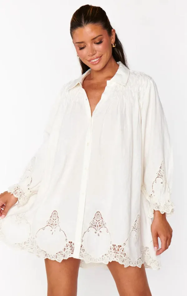{Mumu} Leona Mini Dress - White Lace Embroidery