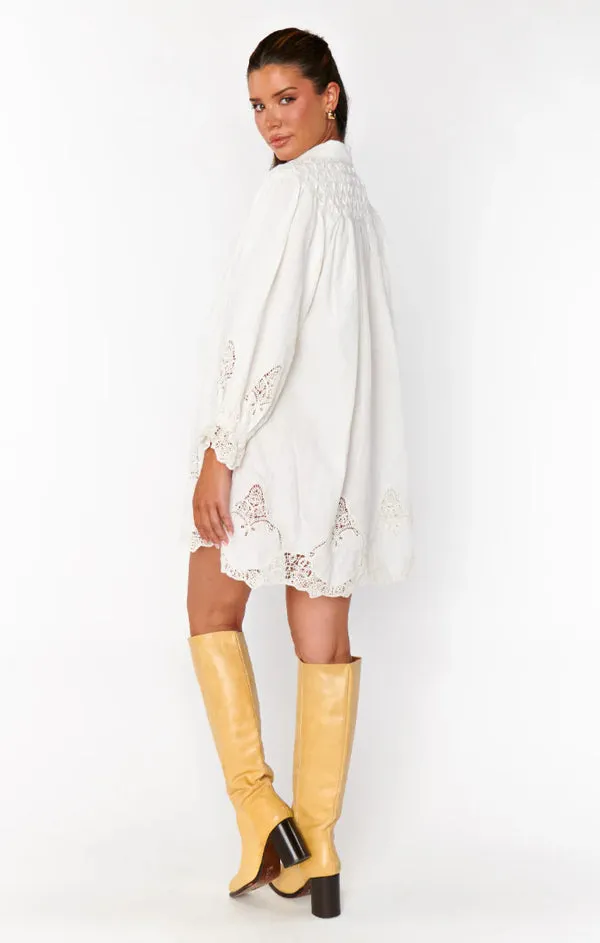 {Mumu} Leona Mini Dress - White Lace Embroidery