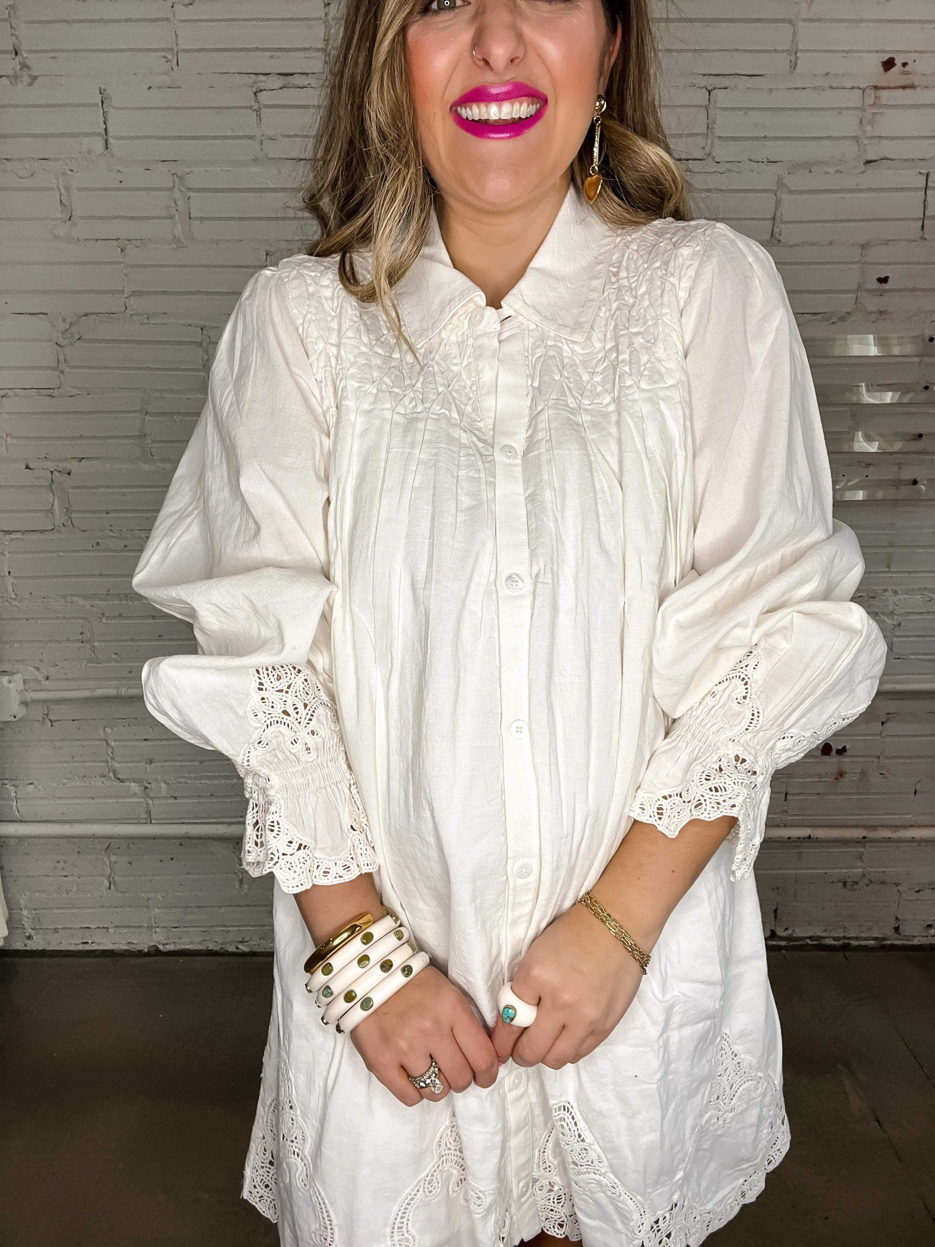 {Mumu} Leona Mini Dress - White Lace Embroidery