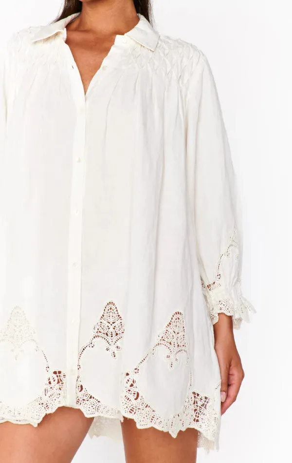 {Mumu} Leona Mini Dress - White Lace Embroidery