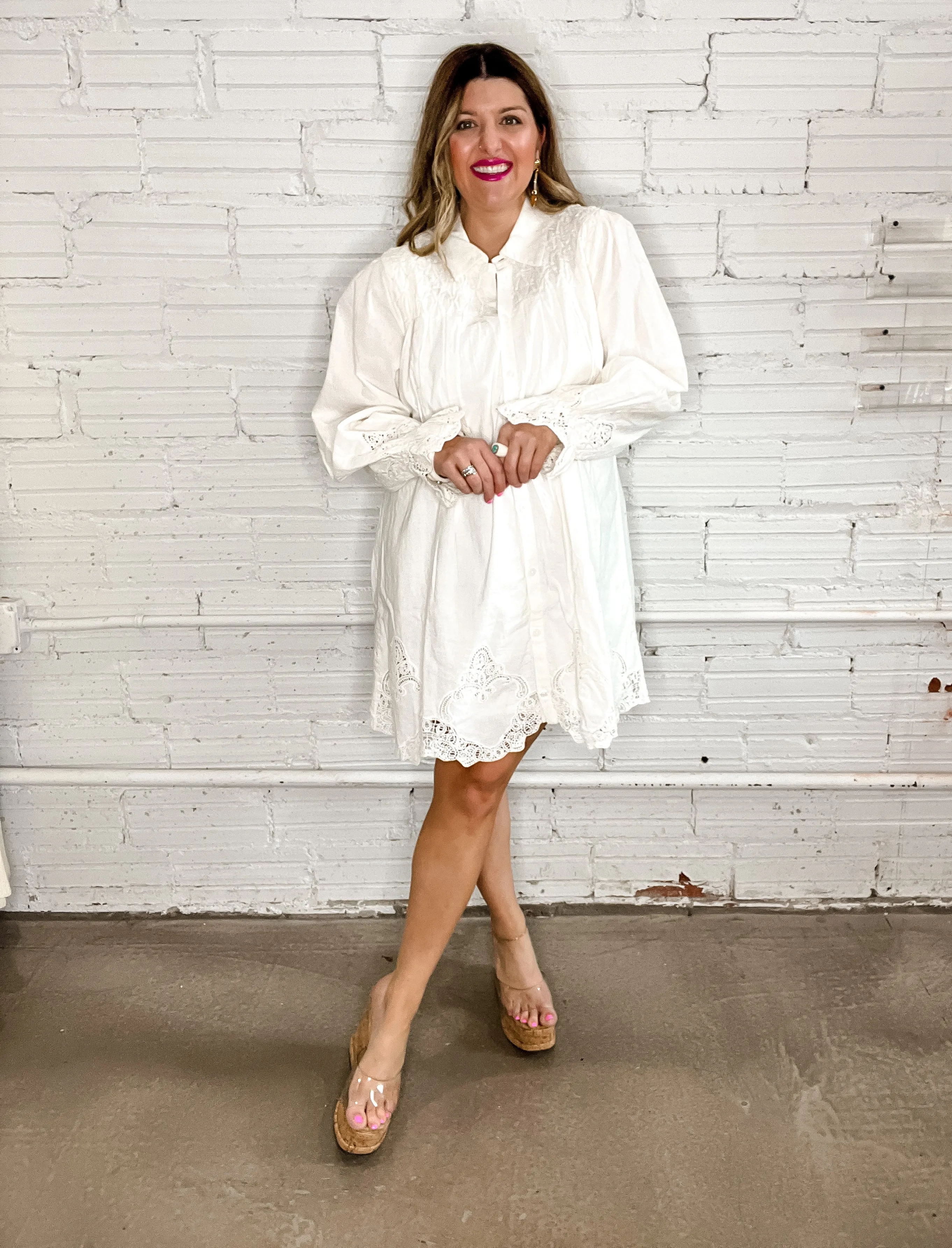 {Mumu} Leona Mini Dress - White Lace Embroidery