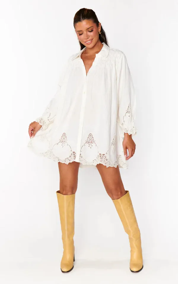 {Mumu} Leona Mini Dress - White Lace Embroidery
