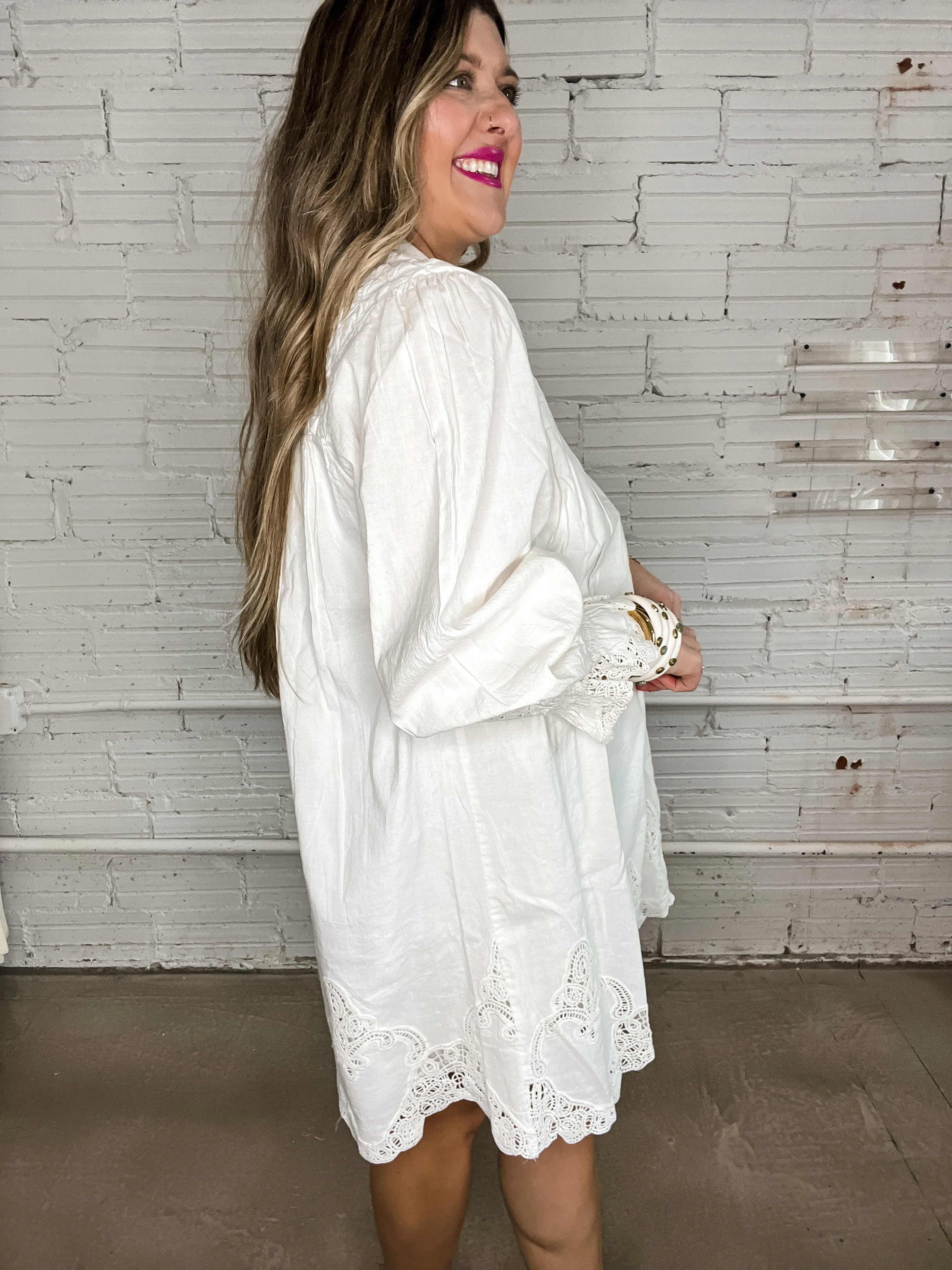 {Mumu} Leona Mini Dress - White Lace Embroidery