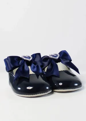 Navy Diamante Bowed Shoes
