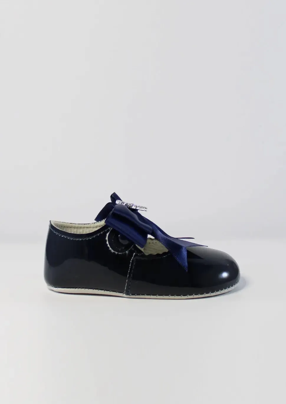 Navy Diamante Bowed Shoes
