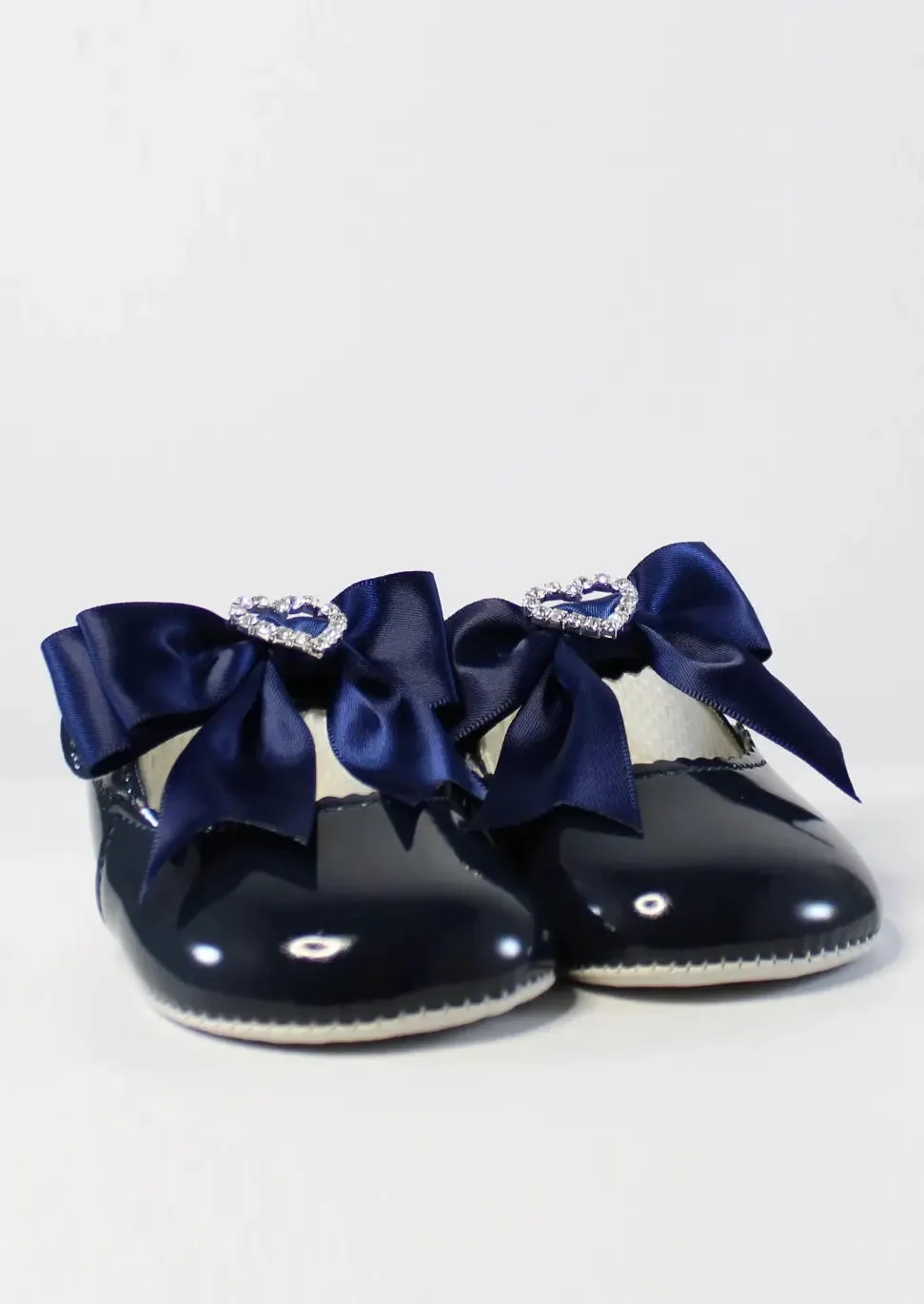 Navy Diamante Bowed Shoes