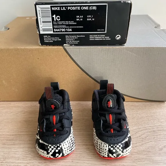 Nike Lil Posite 1 Snakeskin Red/Black Baby Sneakers- SZ 1