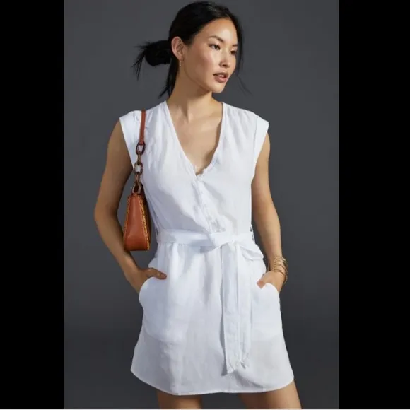 NWT Anthropologie - Cloth &amp; Stone - Button-Front Mini Dress in White