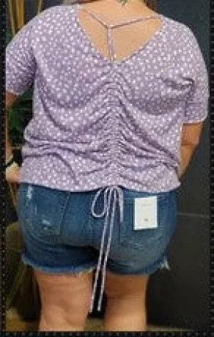 Oddi brand Lavendar top with cinch-up back detail