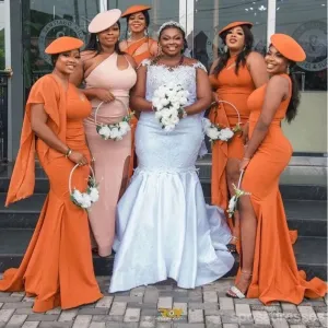 Orange Mermaid One Shoulder Cheap Long Bridesmaid Dresses,WG1523