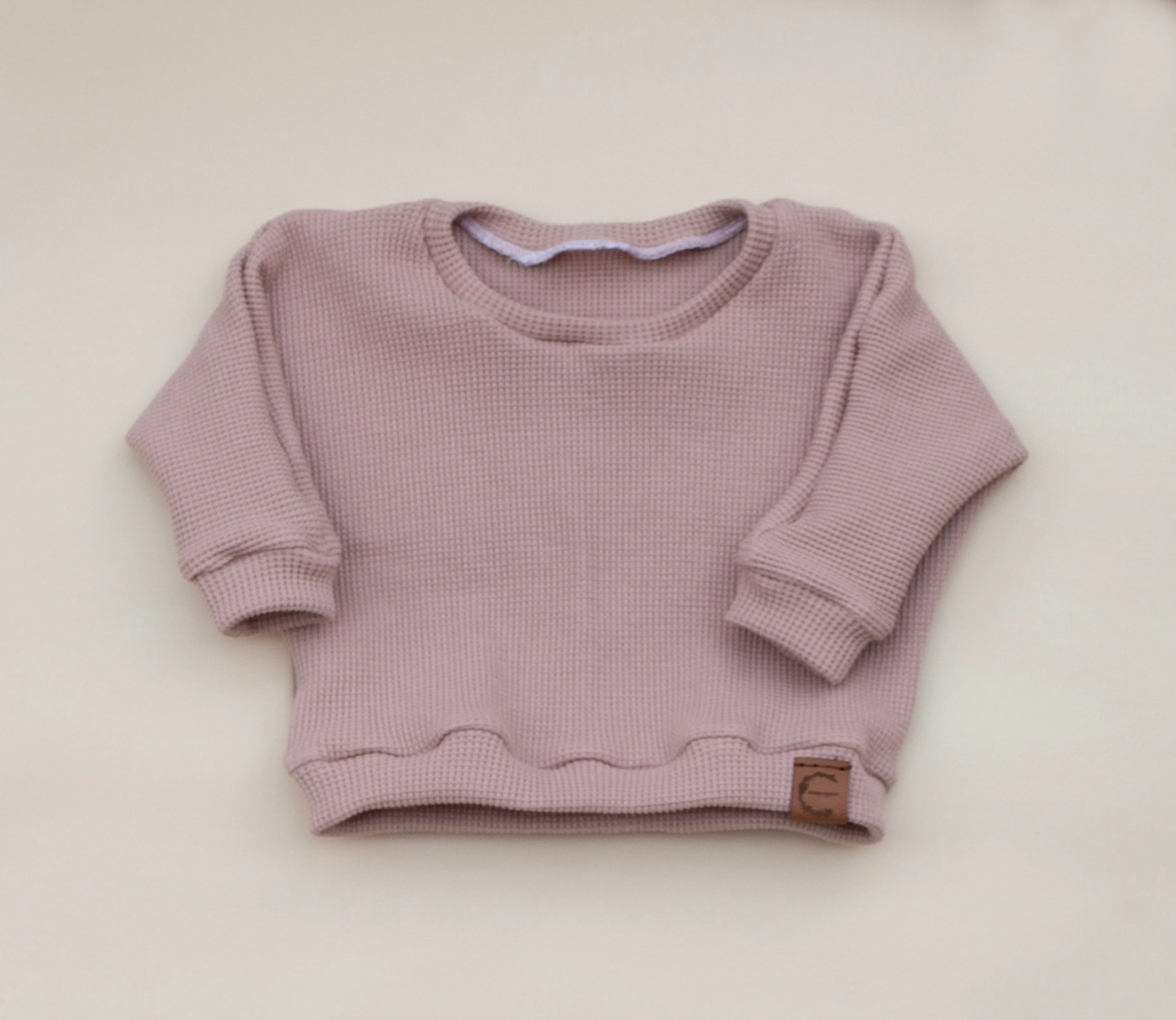 Organic Waffle Knit Crew Neck Pullover - Blush