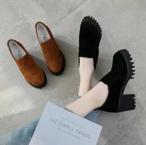 Petite Size Block Heel Leather Shoes AP121