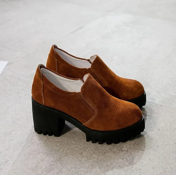 Petite Size Block Heel Leather Shoes AP121