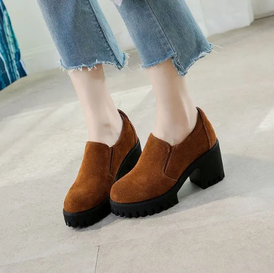 Petite Size Block Heel Leather Shoes AP121