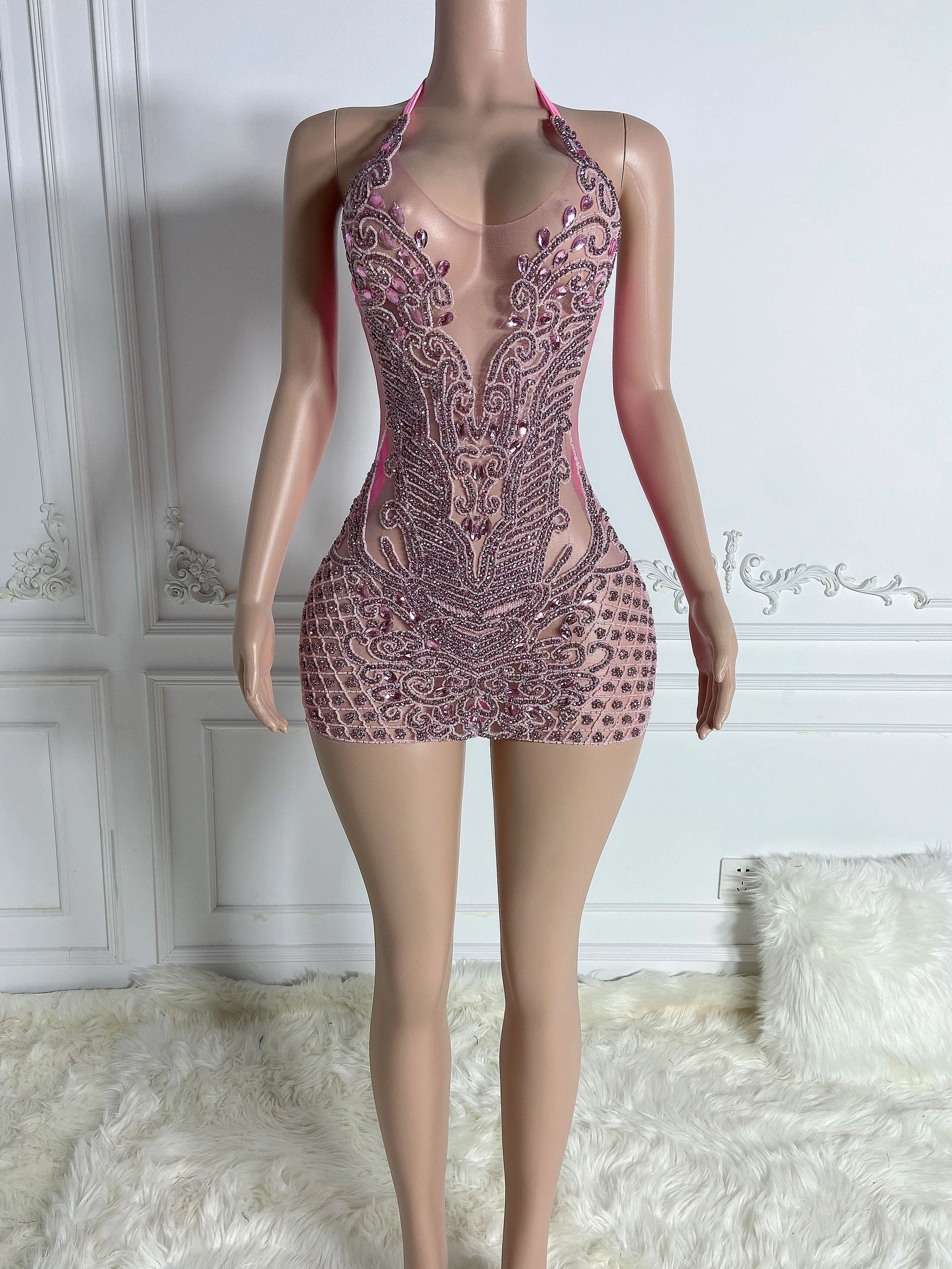 Pink Backless Chic Mini Dress