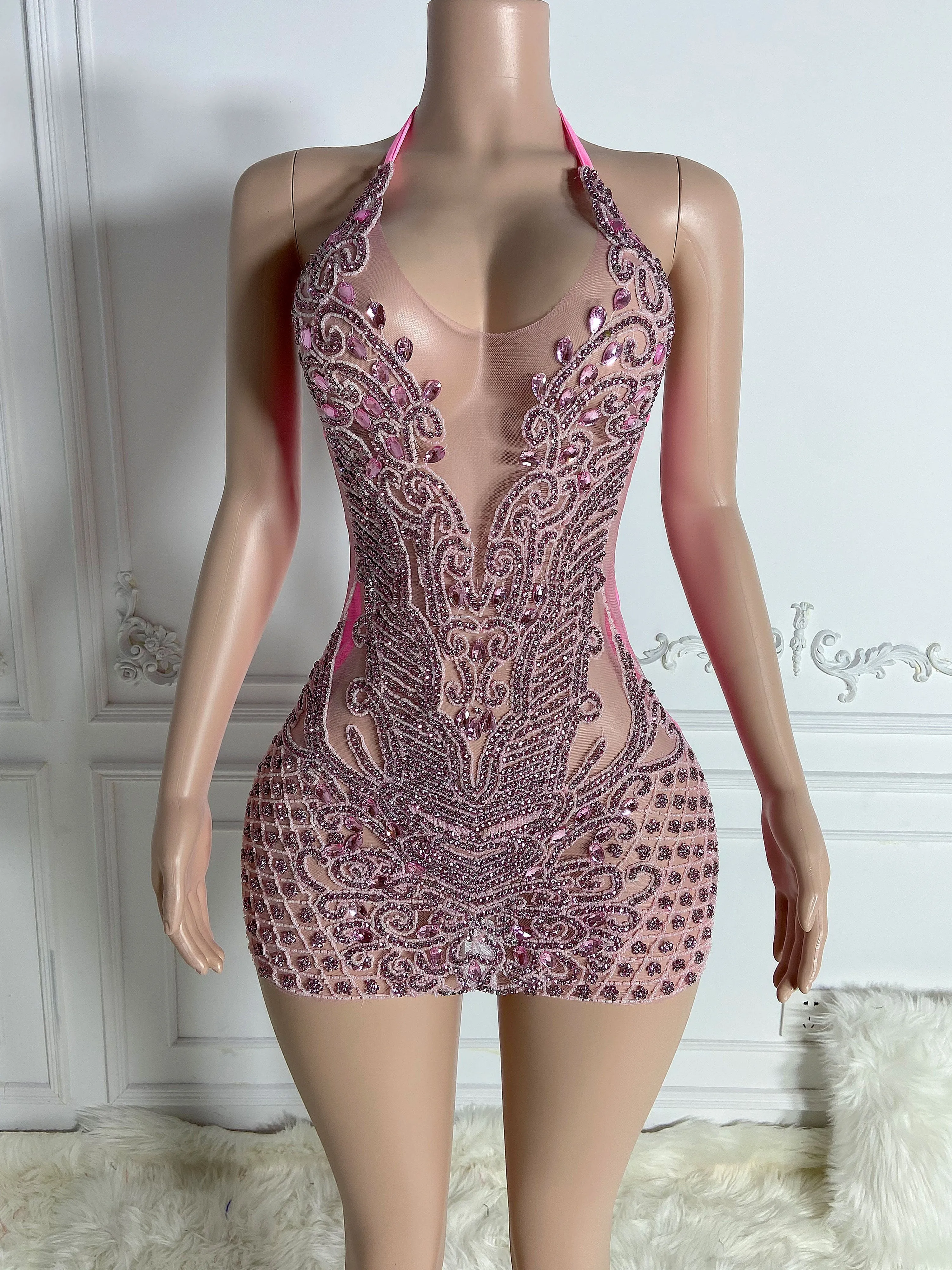 Pink Backless Chic Mini Dress