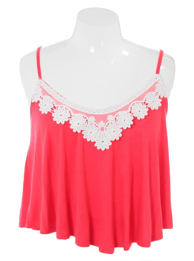 Plus Size Breezy Knit Floral Lace Rose Cami