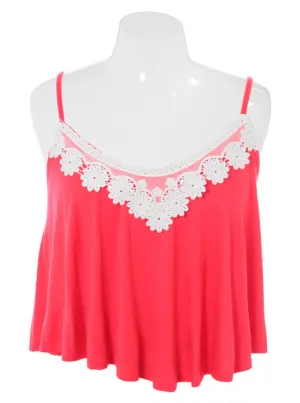 Plus Size Breezy Knit Floral Lace Rose Cami