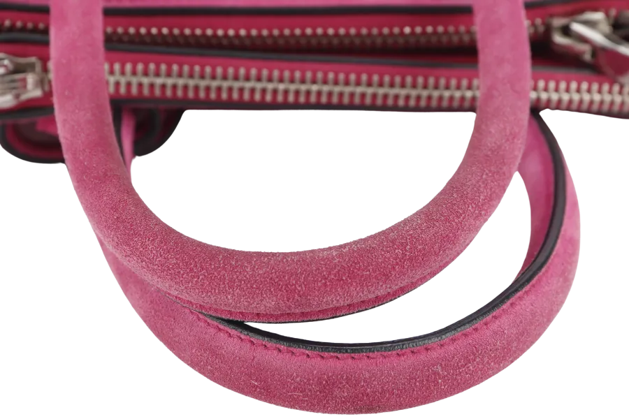 PRADA 2WAYS BAG (BN2625) MEDIUM PINK SUEDE SILVER HARDWARE WITH DUST COVER AND STRAP