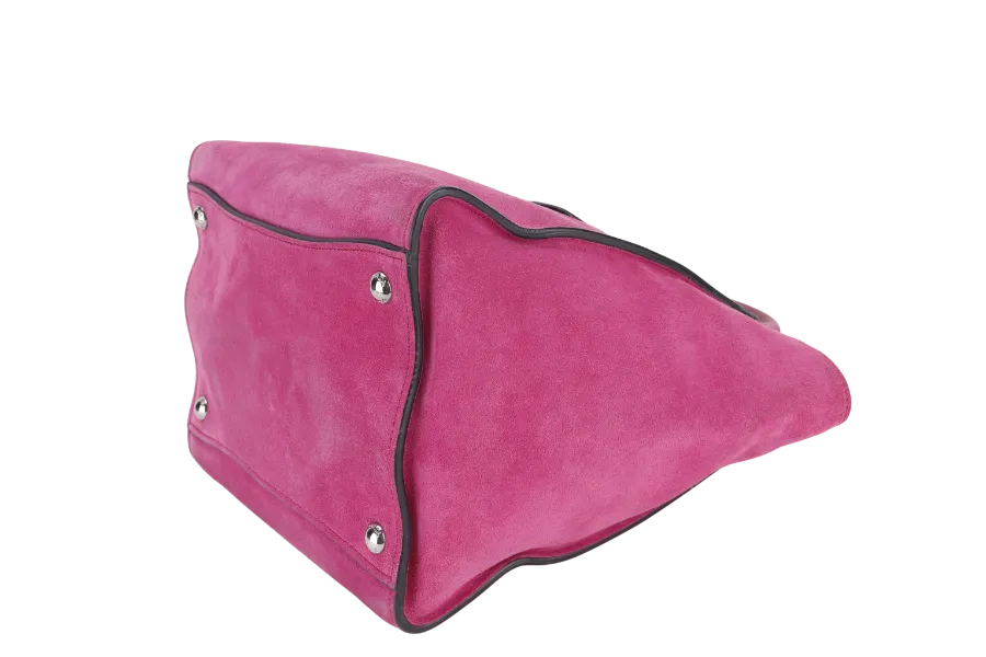 PRADA 2WAYS BAG (BN2625) MEDIUM PINK SUEDE SILVER HARDWARE WITH DUST COVER AND STRAP